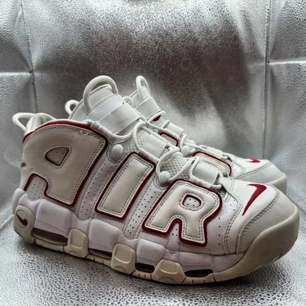 Nike White and Red Men’s Air More Uptempo Sneakers